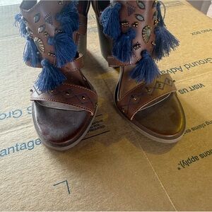 Jellypop Brown and Blue Tassel Heels